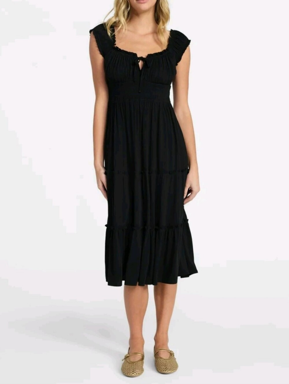 No Boundaries Women's Size M (8-10) Puff Sleeve Midi Dress NWT Black Soot